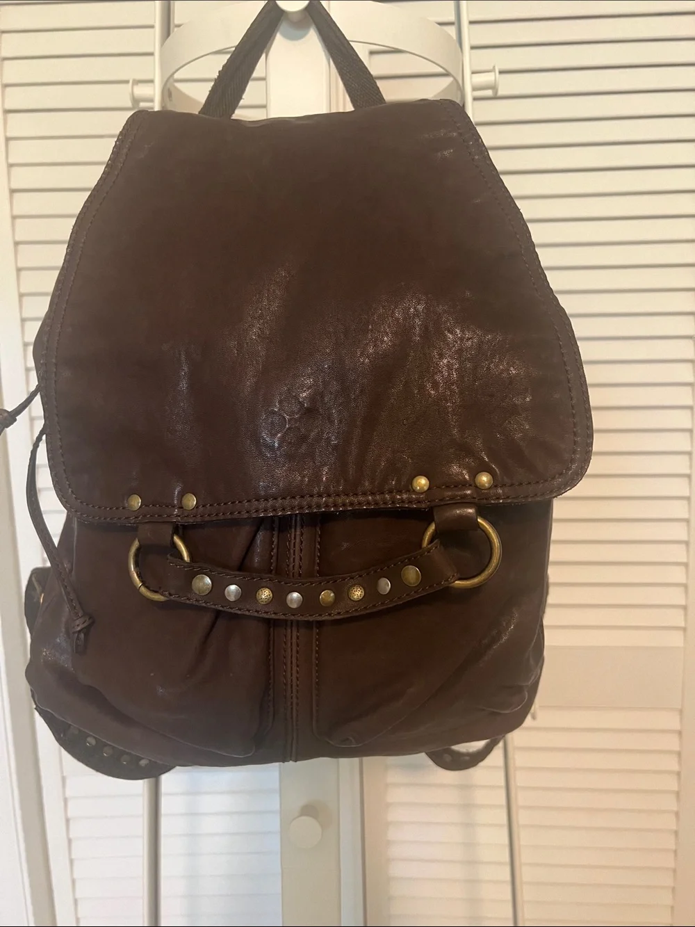 Patricia Nash Dark Brown Leather Backpack with Brass Studs